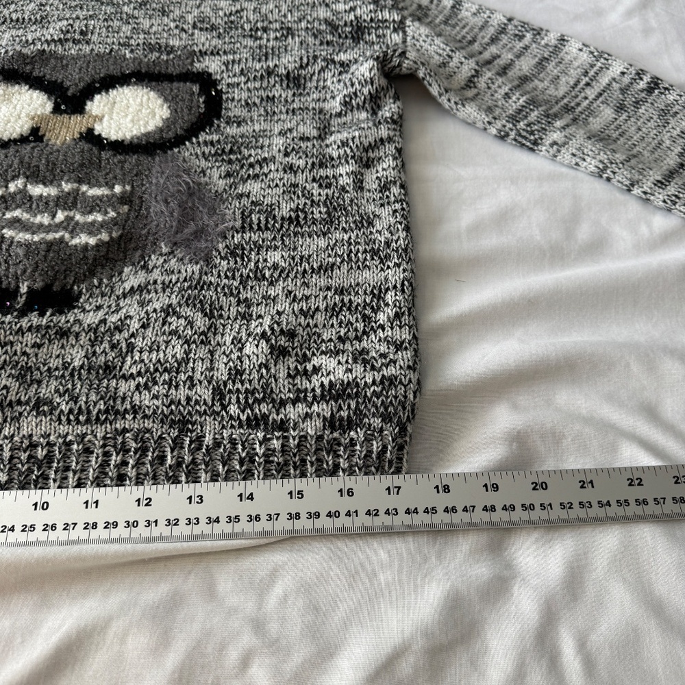POINT ZERO GIRLS Long Sleeve Owl Knit Sweater Salt & Pepper Size Large Animal - Picture 11 of 12